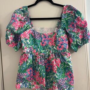 Lilly Pulitzer Pink and Green Floral Blouse